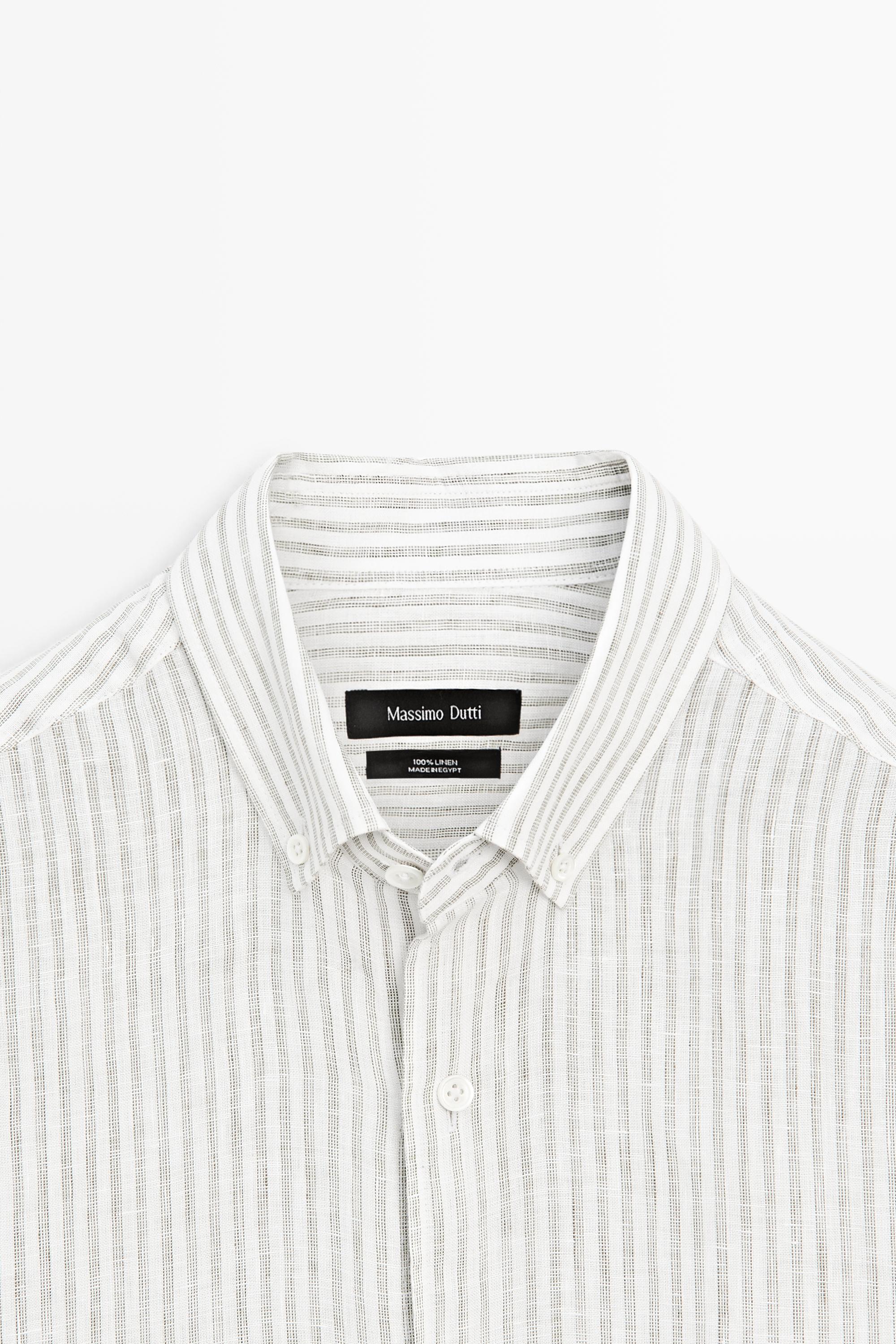 100% linen pinstriped slim fit shirt